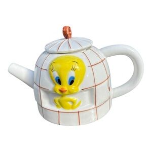 Vintage 1997 Looney Tunes Hand painted "Caged Tweety Bird" Ceramic teapot Giftco